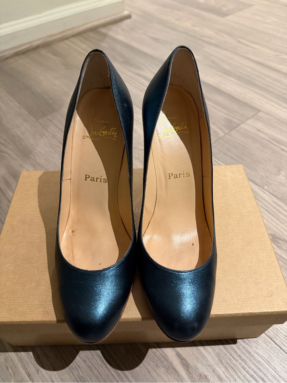 Christian Louboutin Metallic Teal Round-Toe Pumps